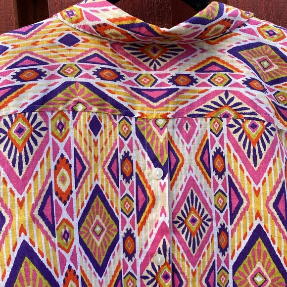 Chico’s Ikat Linen Button-Back Shirt % Linen No Iron Women’s Size L - Picture 13 of 16